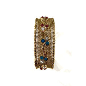 Vintage mesh gold bracelet with colorful rhinestones